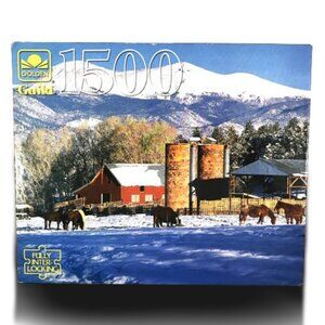 Vintage 1500 Piece Jigsaw Puzzle Golden Guild Winter Farm Horses Barn Farmhouse